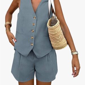 Gray Blue vest & shorts set